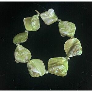 VTG 90s Dyed Abalone Mother of Pearl Green Seed Bead Stretch Bracelet Statement